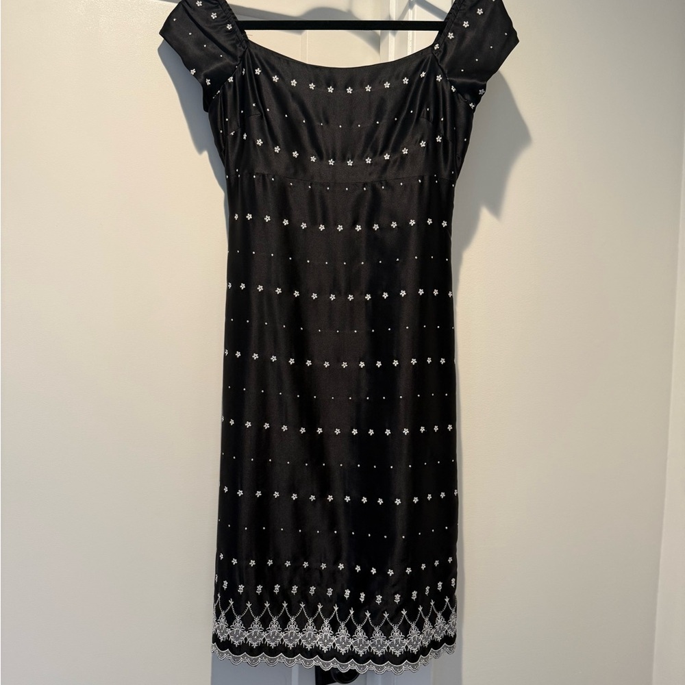 Tocca Black and Silver Off-the-Shoulder Mini Dress